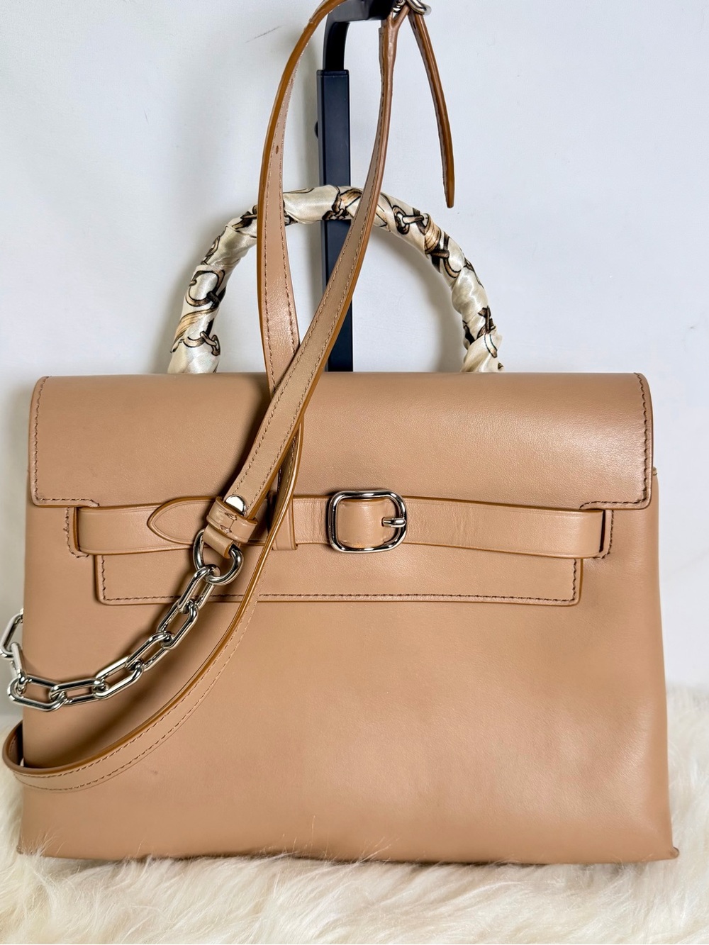 Alexander Wang Tan Leather Buckle Strap Satchel Chain